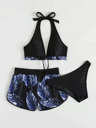 Three Piece Leaf Bikini Suit Purple