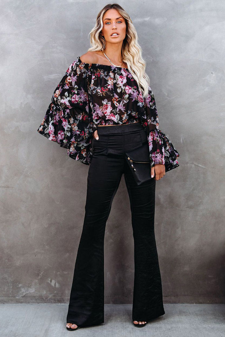 Black Satin Flare Tailored Pants