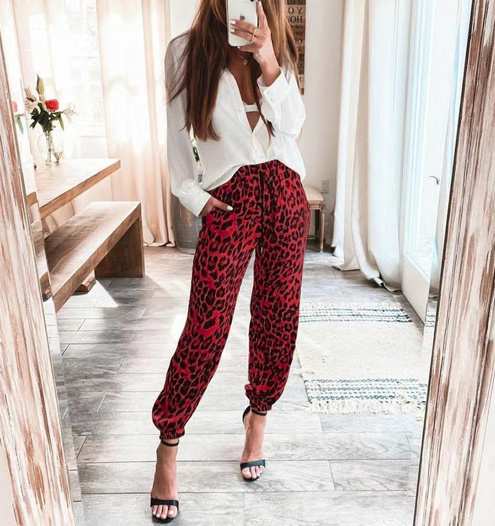 Trendy Leopard Print Pants Red