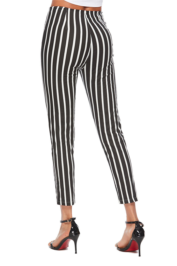 Sexy Checker & Stripes Pants Black & White Stripe rear view