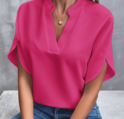 Smart Short Sleeved Chiffon Shirt Rose Red