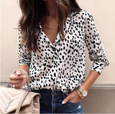 Mesmerizing Leopard Print Chiffon Shirt Black Dots on White