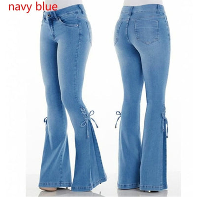 Stretch Wide Bottom Leg Jeans Light Blue