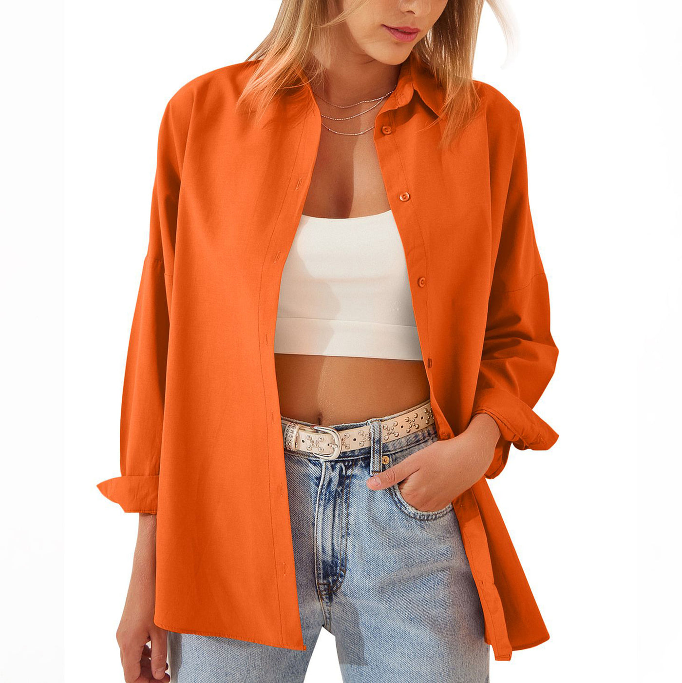 Bright & Beautiful Shirt Jacket Orange front view