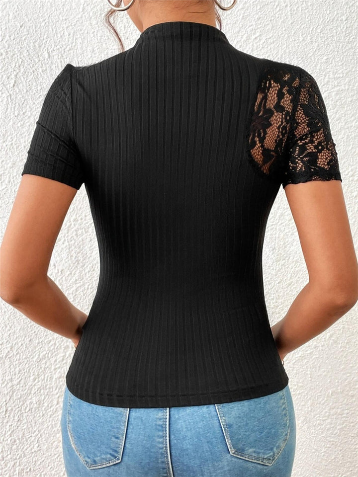 Beautiful Slim-fit Lace Patchwork Short-sleeved Top rear view