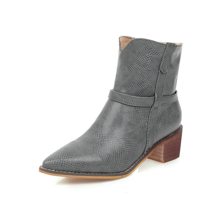 Retro Style Leather Ankle Boots Grey left side view