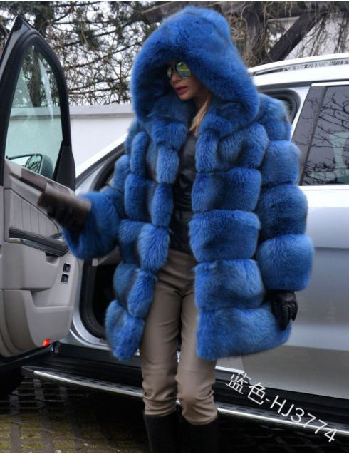 Luxury Short Faux Fur Coat Blue front view