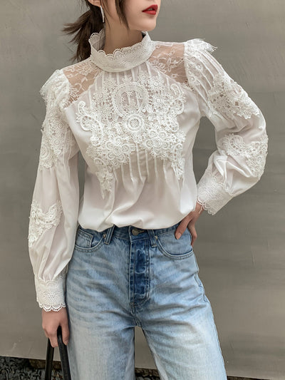 Enchanting Hallowed Out Lace Blouse