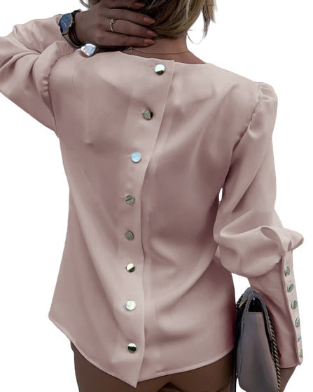 Elegant Button Blouse Shirt Pink rear view