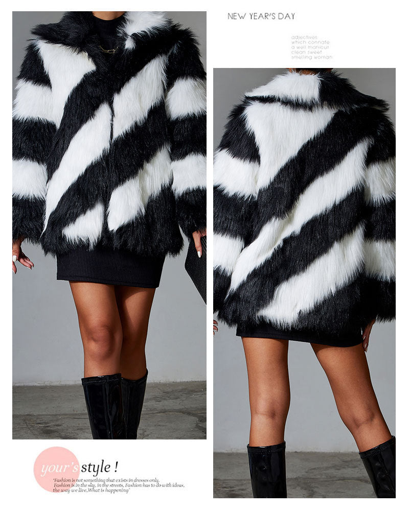 Black Faux Rabbit Luxury Fur Coat