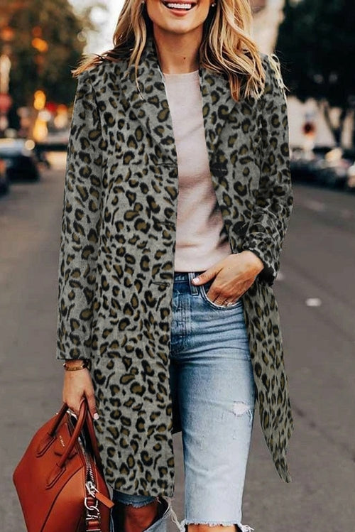 Classic Grey Leopard Print Coat