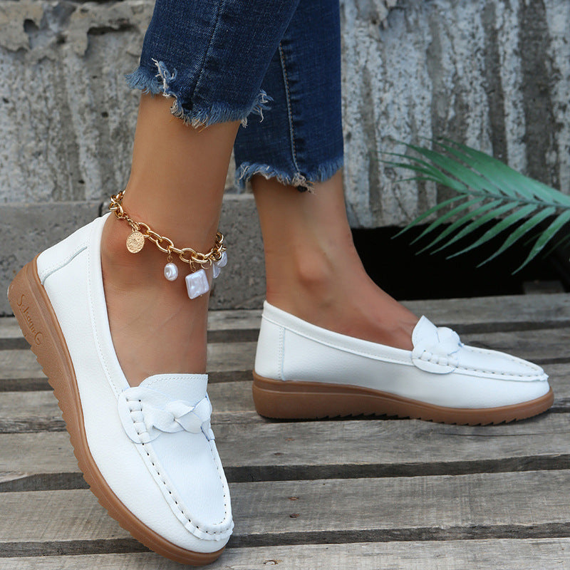 Stylish Ladies Flat Soft Leather Shoes White side view