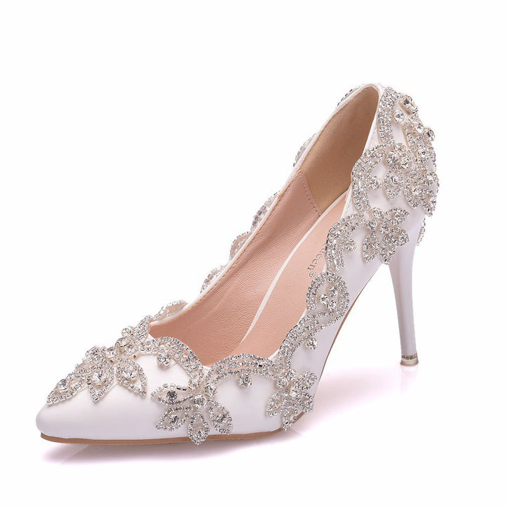 Glittering Rhinestone High Heel Shoes left side view