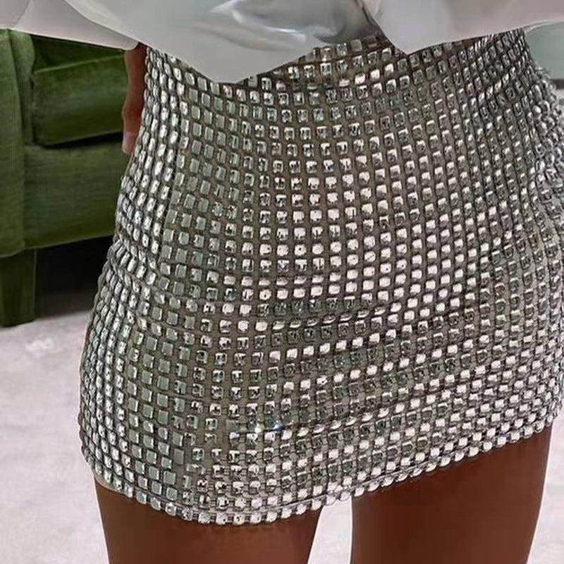 Sexy Sequin Mesh Skirt front side close view