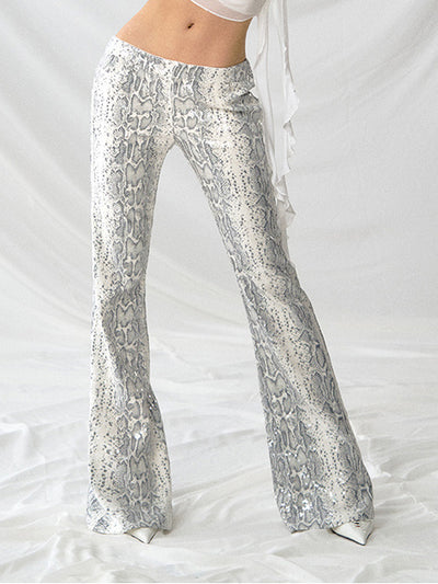 Gorgeous Chic Low Rise Snake Print Slim Fit Flared Pants front view