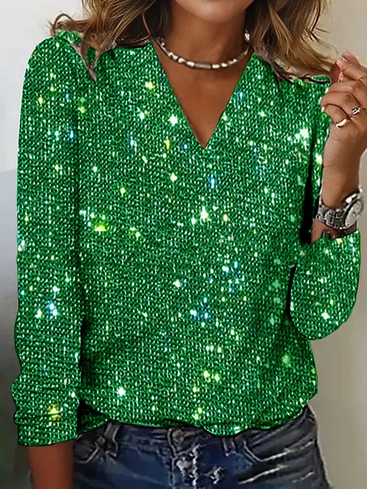 Sparkling Sequins Shirt Green