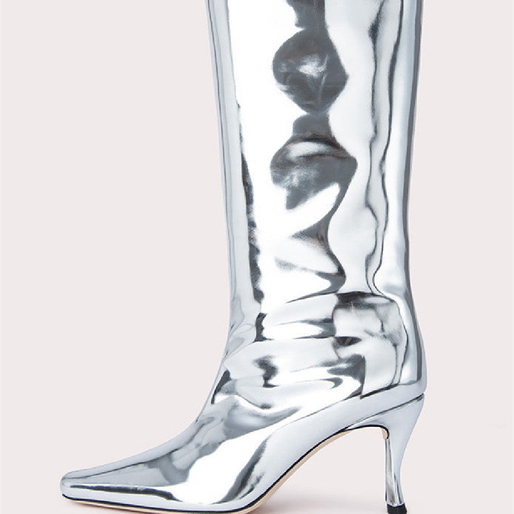 Chic Party Boots Metallic Silver left side view