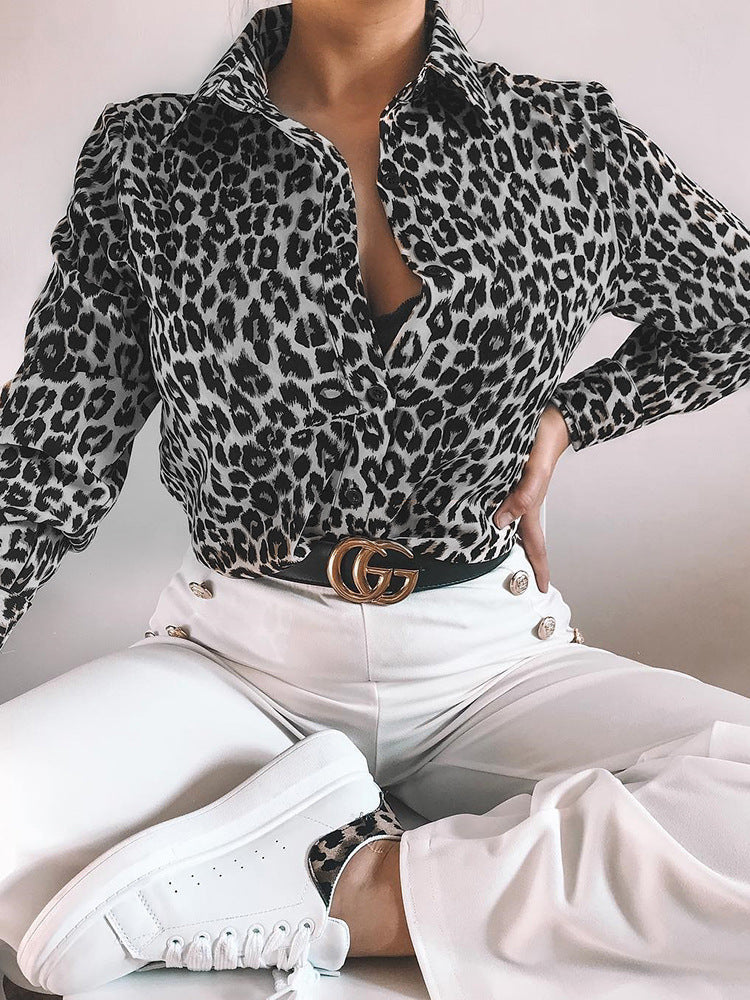 Mesmerizing Leopard Print Chiffon Shirt Black