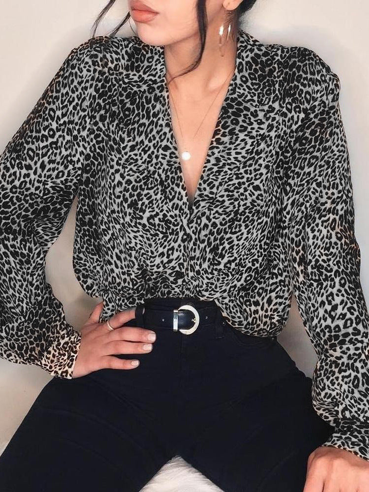 Mesmerizing Leopard Print Chiffon Shirt Black front side view