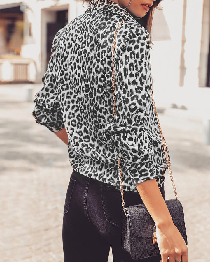 Mesmerizing Leopard Print Chiffon Shirt Black rear view