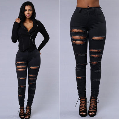 Iconic Skinny Ripped Jeans Black front view