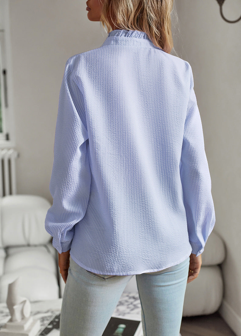 Captivating Ruffle Shirt Blue rear view