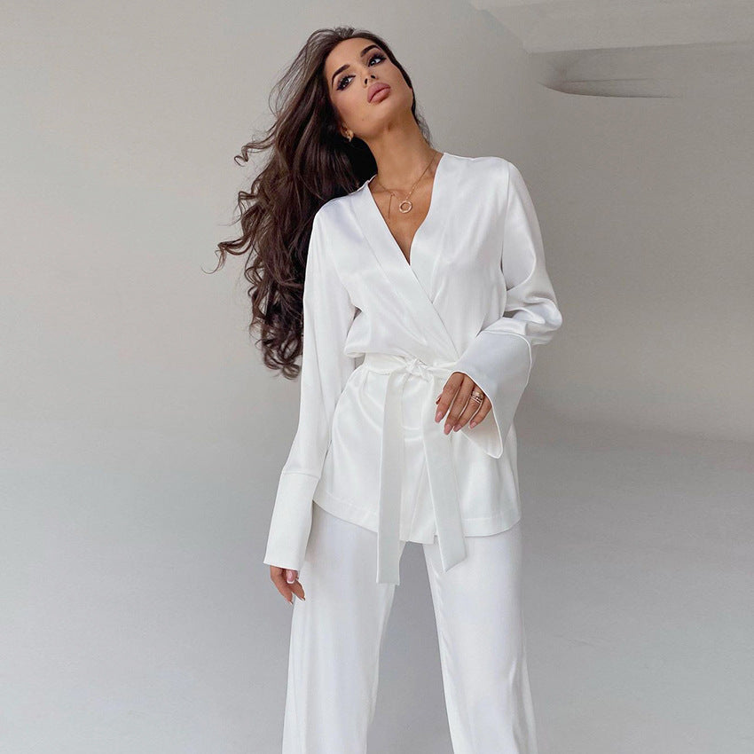 Ice Silk Lounge Wear Blouse & Pants Suit