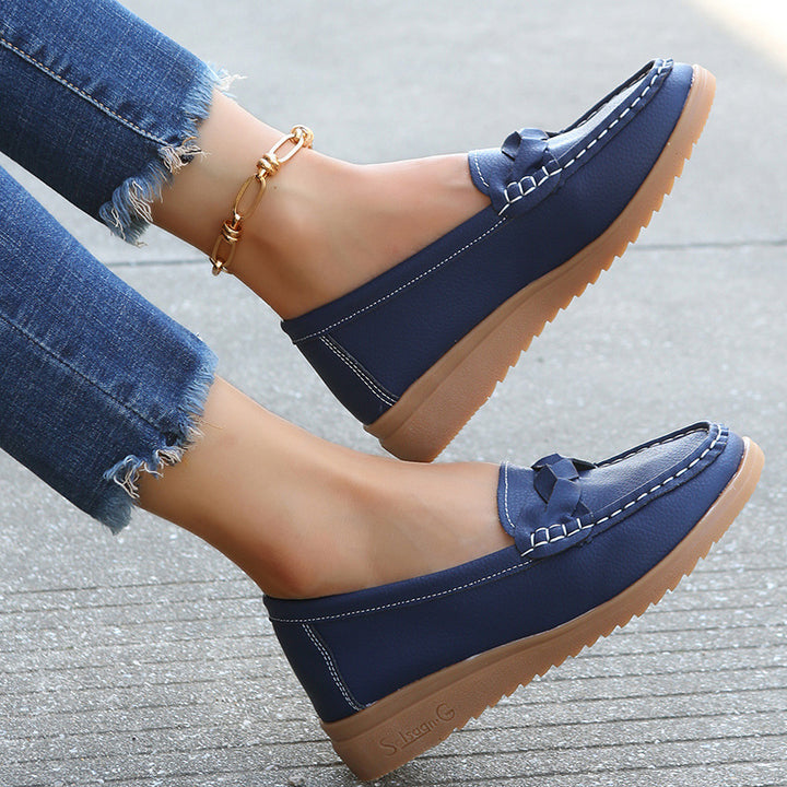 Stylish Ladies Flat Soft Leather Shoes Blue side view