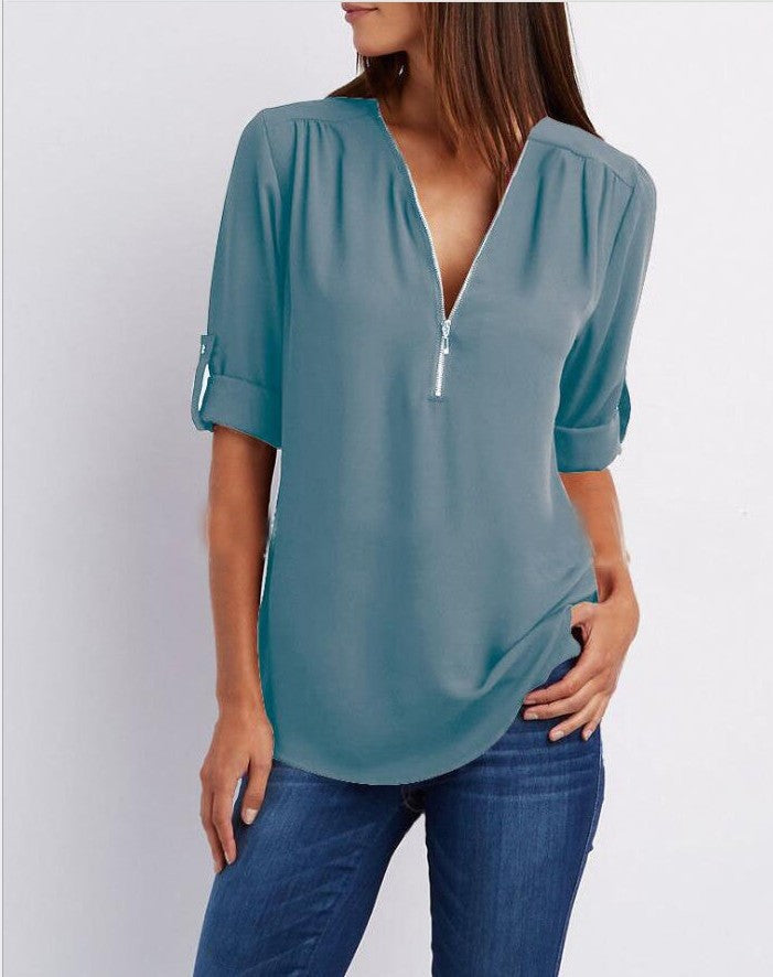 Super Stylish V-neck Shirt Deep Blue Blue