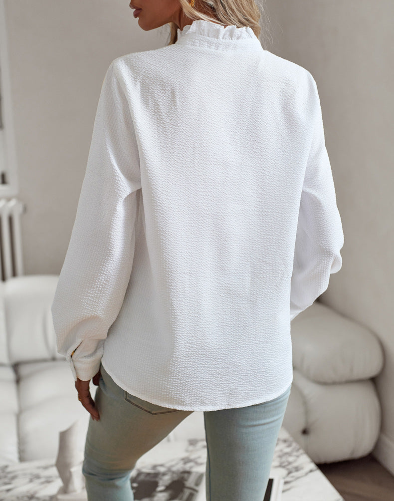 Captivating Ruffle Shirt White rear view