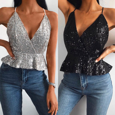 Beautiful Open Back String Crop Top Silver & Black front view