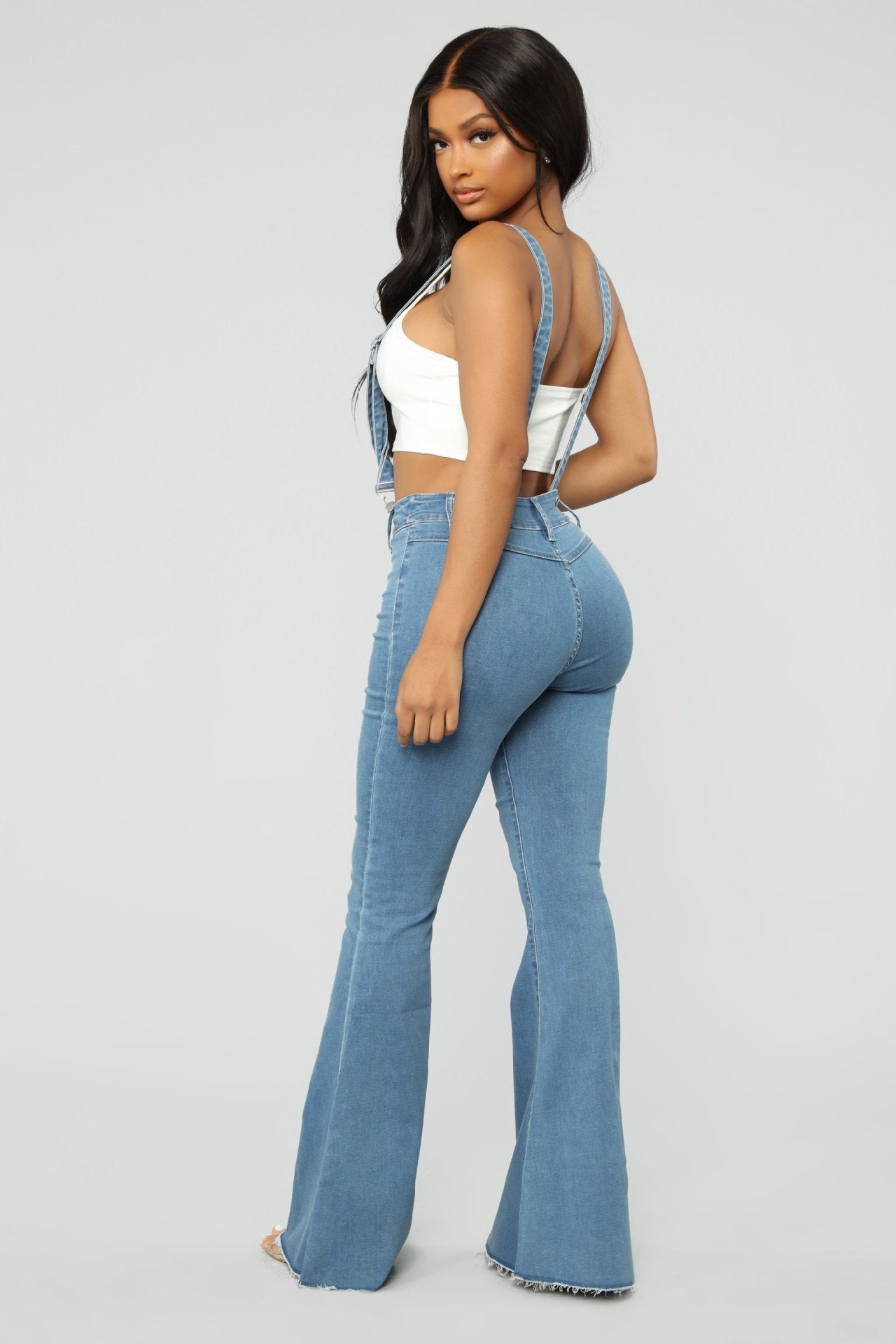 Denim Bell Bottom Suspender Jeans