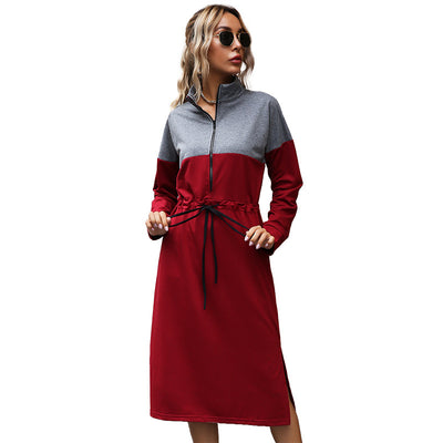 Super Chic Two Tone Dress Wine Red