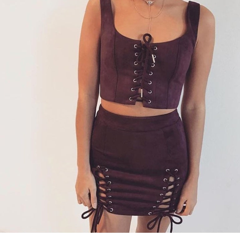 Casual-Chic Short Lace Up Skirt