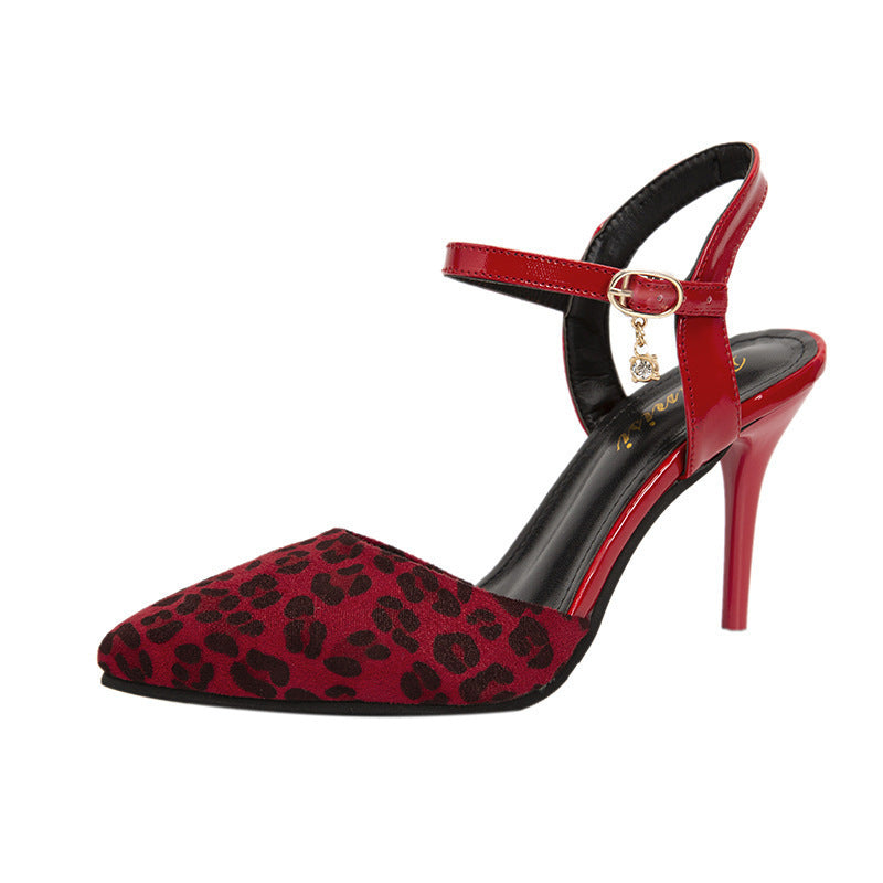 Sexy Leopard Print Stiletto Heel Shoes Red side view