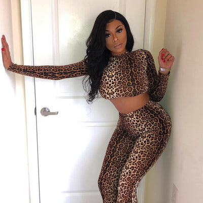 Ravishing Two Piece Leopard Print Suit front side view