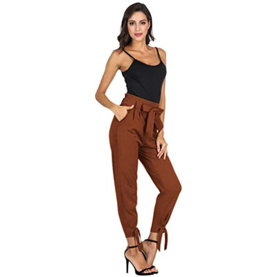 Hip Lace Up Loose Fitting Trousers Brown