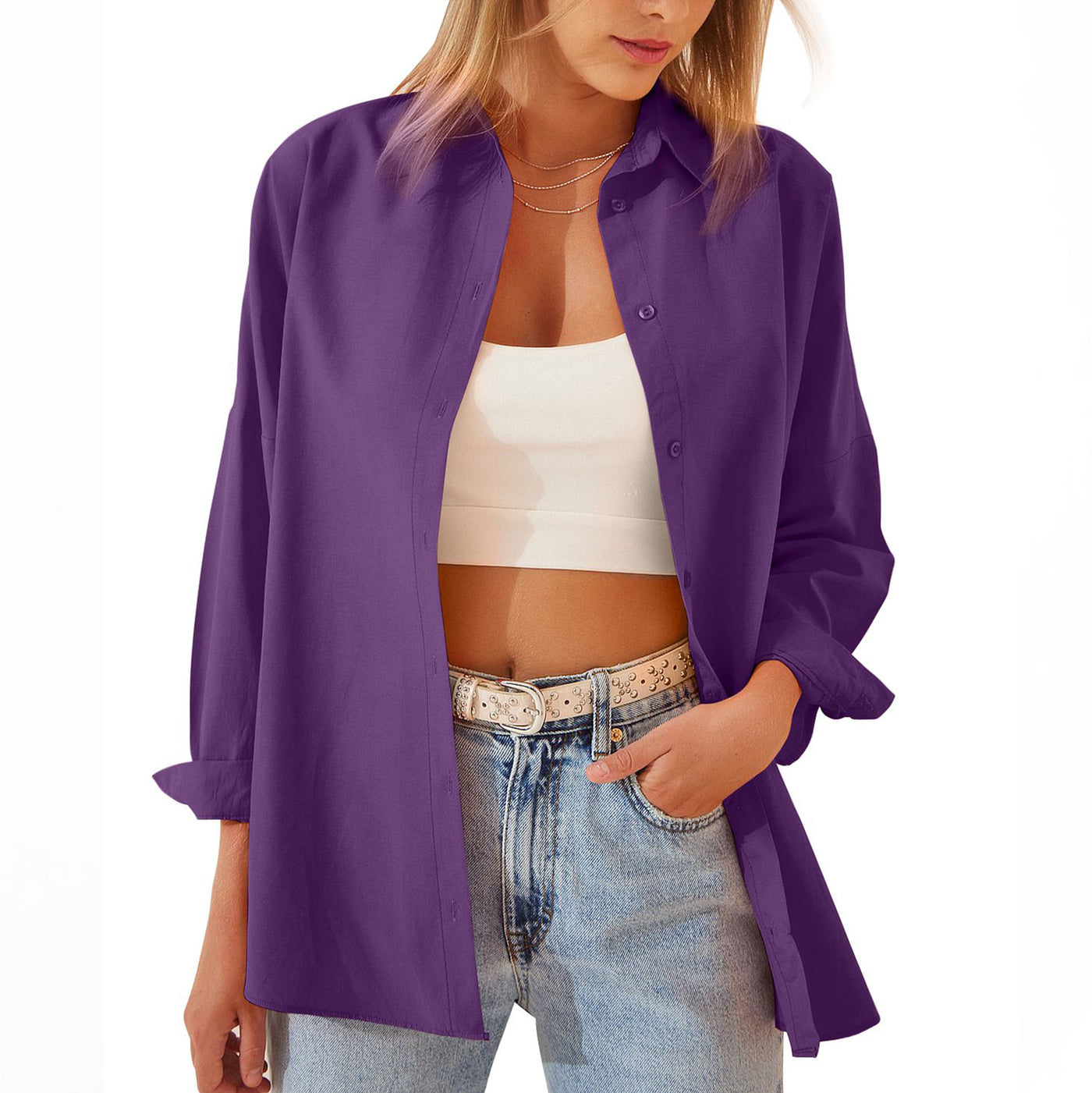 Bright & Beautiful Shirt Jacket Purple front view