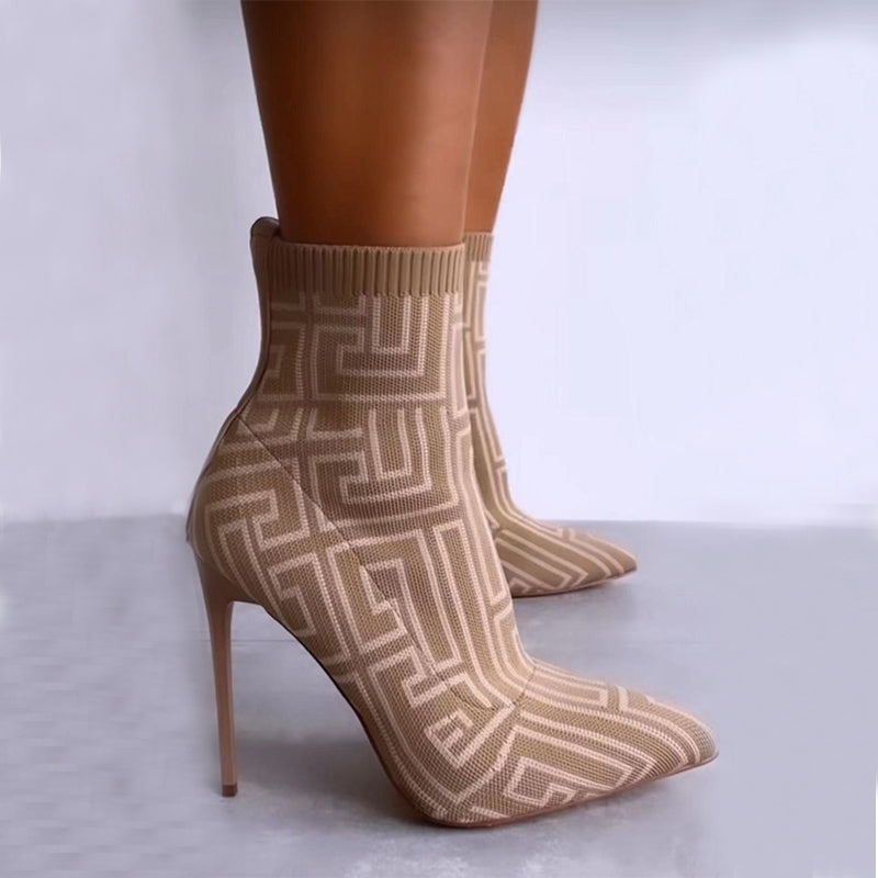 Chic Ankle Sock Stilettos Apricot right side view