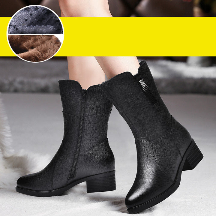 High Ankle Leather Boots bent knee left side view