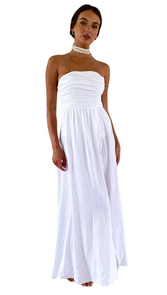 Stunning Long Bandeau Dress White front side view