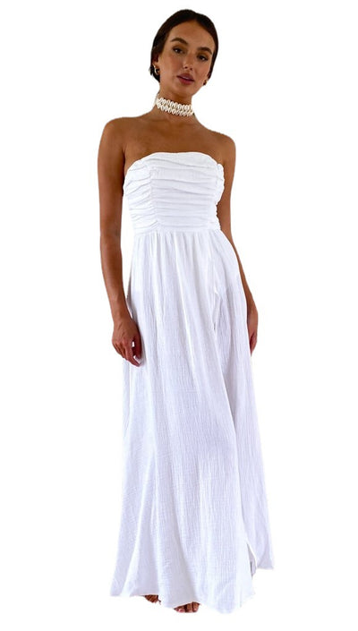 Stunning Long Bandeau Dress White front side view