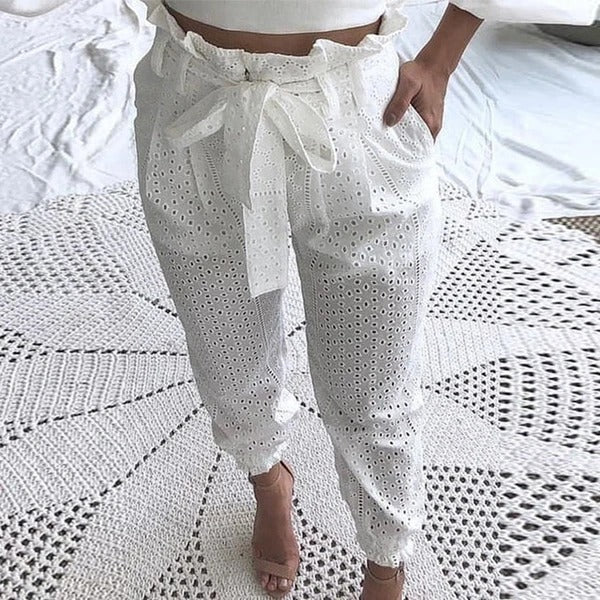 Beautiful White Cut Out Lace Trousers