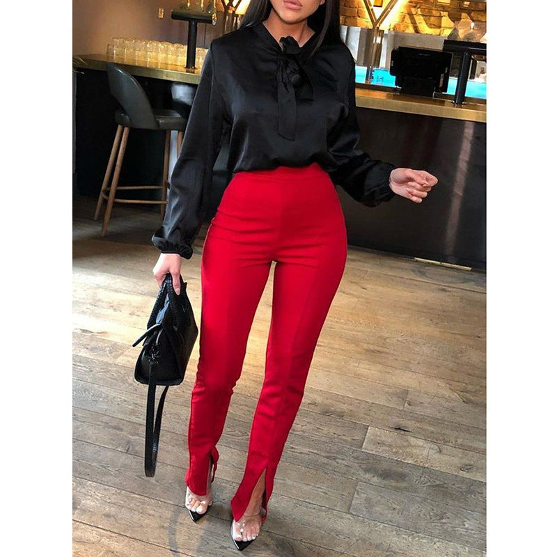 Elegant Front Split Trousers Red