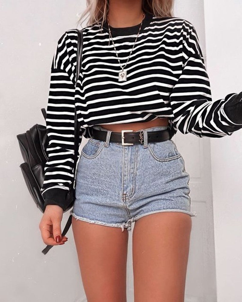 Sassy Hip Crop Top Stripes