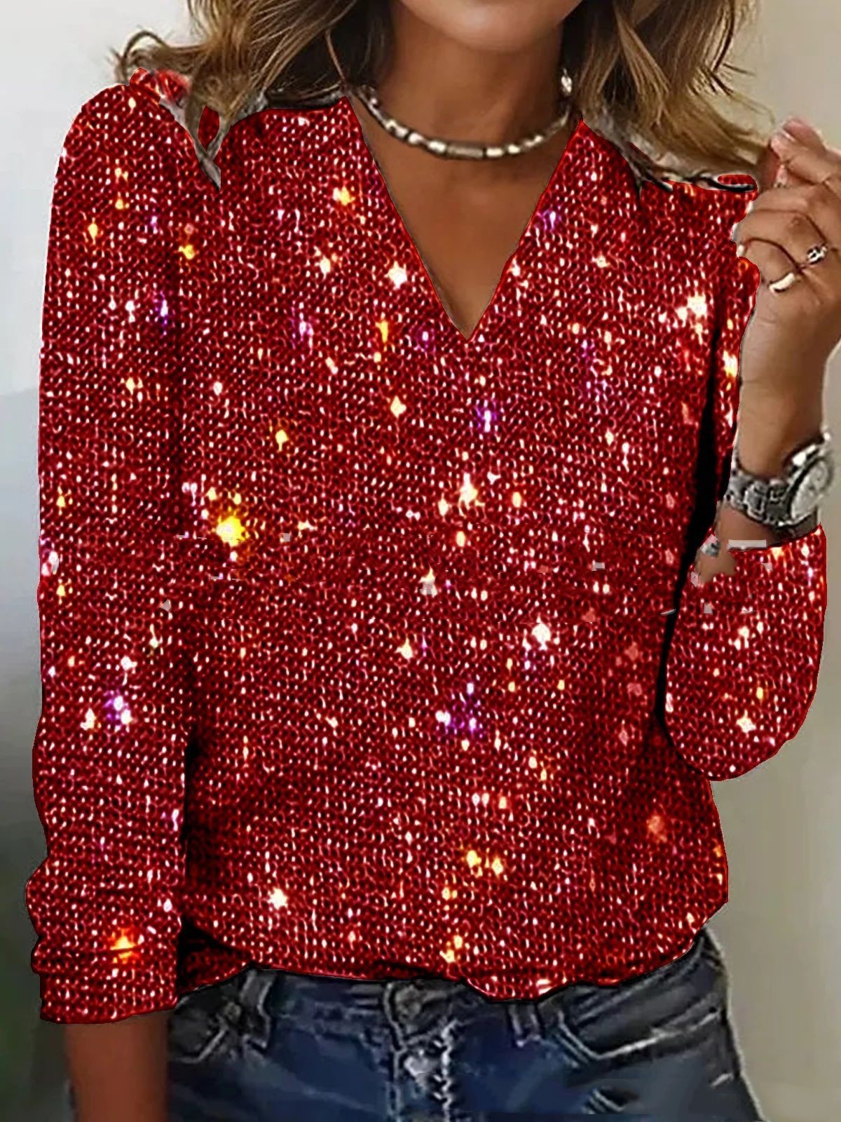 Sparkling Sequins Shirt Red