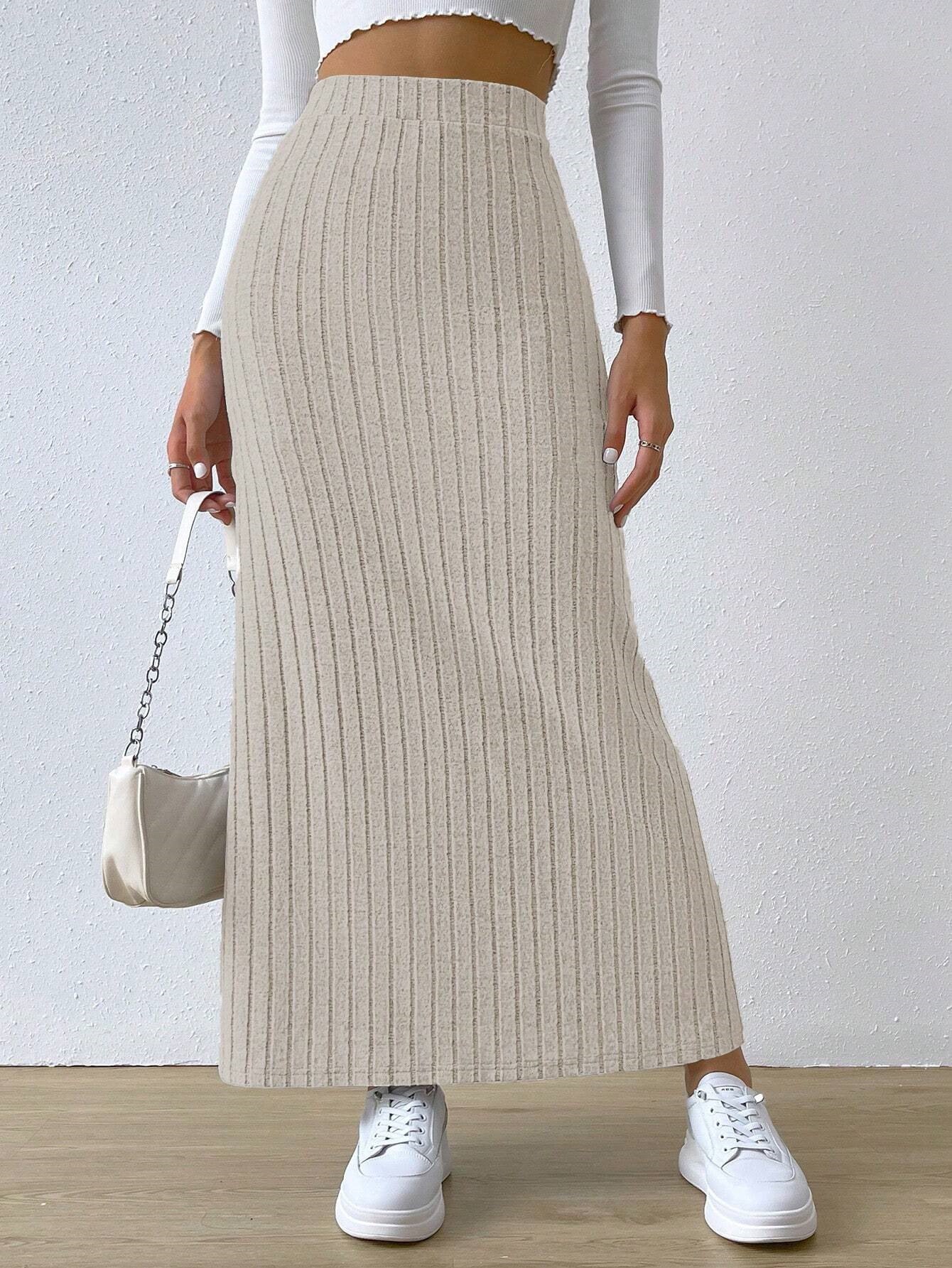 Ever Chic Long Knitted Skirt Apricot