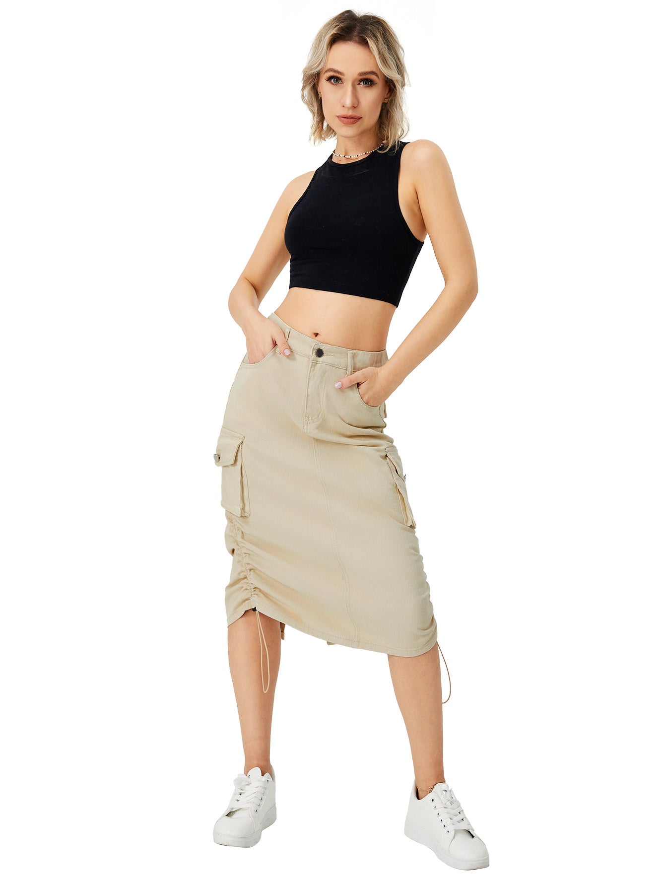 Stylish Ladies Long Cargo Skirt Pale Khaki