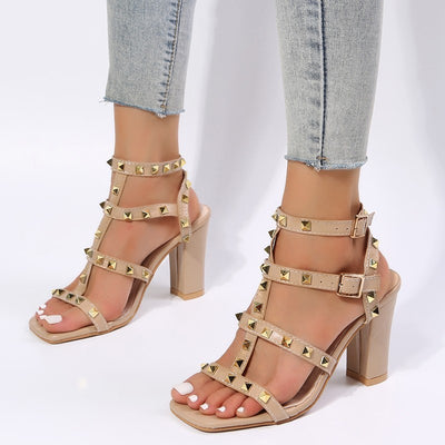 Buckle Strap Solid High Heel Shoes Apricot left side view