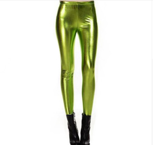 Super Cool Metallic Look Pants Light Green